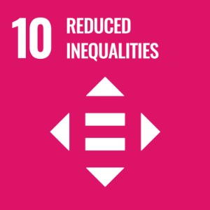 UN Sustainable Development Goal 10: Reduced Inequalities, represented by arrows pointing in opposite directions on a pink background