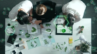 Business team working with documents and laptops