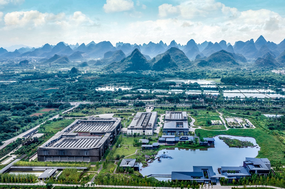Aerial view of a green spaces and buildings